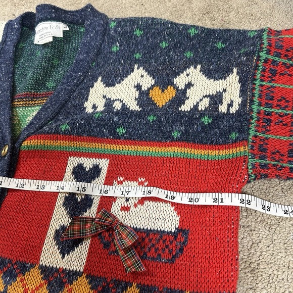 Vintage Sweater Loft Cardigan Sweater Large Scottie Westie Hearts Cottagecore - Picture 5 of 8